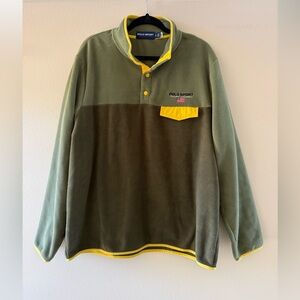 Ralph Lauren Men’s Polo Sport Olive Green and Yellow Brushed Fleece Pullover XL